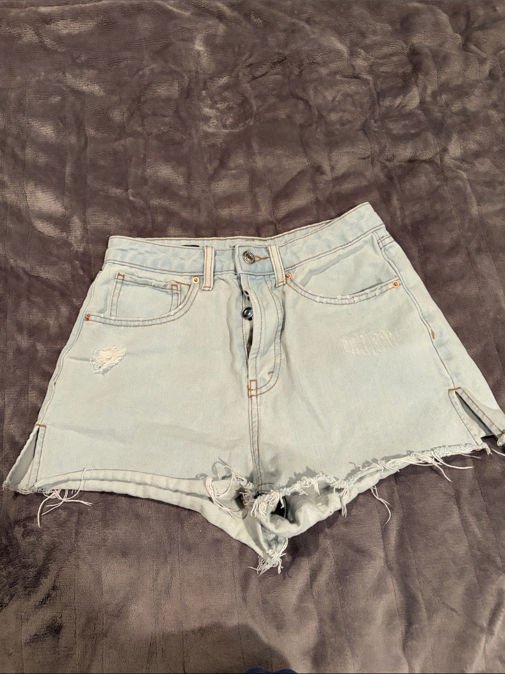 wild fable Light Blue Distressed High-Rise Denim Shorts